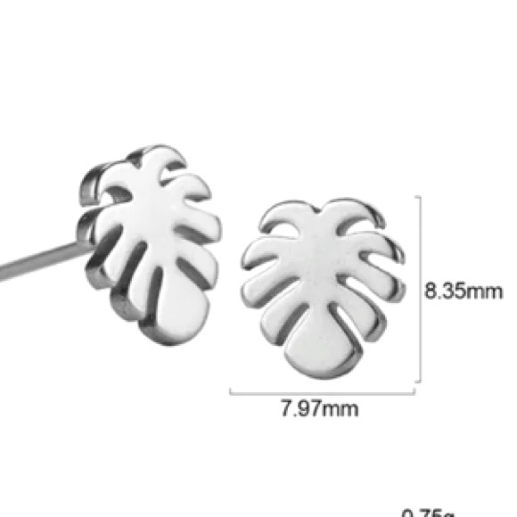 Stainless Steel Leaf Stud Earrings - Picture 2 of 2
